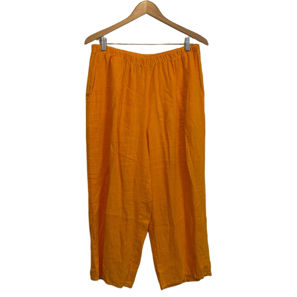 Flax Tangerine Orange Pull On Elastic Waist Wide Leg Linen Pants Size Medium